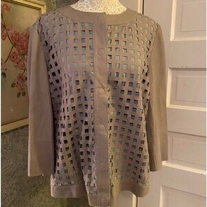 NWT Armani taupe tan goat leather laser cut grid jacket sz 12 lined lightweight